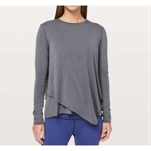 Lululemon Sweetest Day Top Long Sleeve Sz M Gray Stretch Layered Knit Jersey